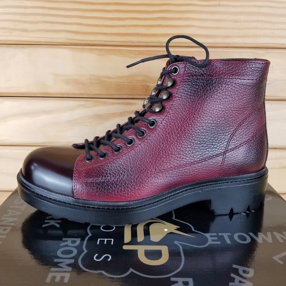 Men's 100% Genuine Leather Ankle Dress Boots 7 US Burgundy Paul Branco Side Zip